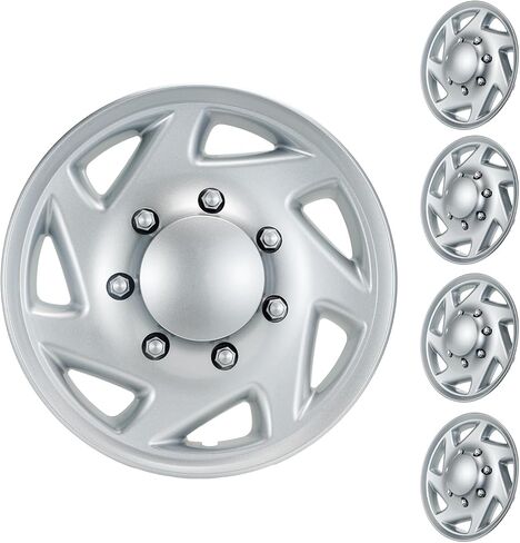 16 Inch Hubcaps Compatible with 1992-2014 Ford E150 E250 E350 Van, Gloss Black Wheel Covers for Factory 8 Lug Steel Wheels, F8UZ-1130-AA Replacement, Snap-On Hubcap Set of 4 (Black) in Saudi Arabia