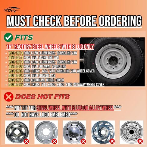 16 Inch Hubcaps Compatible with 1992-2014 Ford E150 E250 E350 Van, Gloss Black Wheel Covers for Factory 8 Lug Steel Wheels, F8UZ-1130-AA Replacement, Snap-On Hubcap Set of 4 (Black) in Saudi Arabia