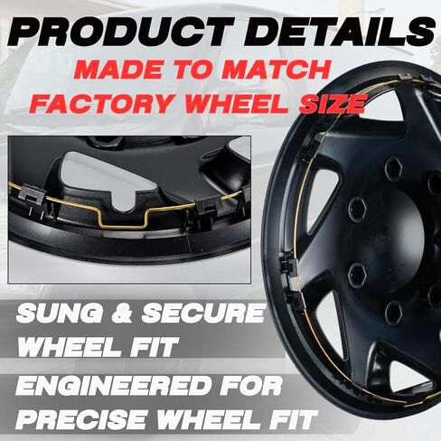 16 Inch Hubcaps Compatible with 1992-2014 Ford E150 E250 E350 Van, Gloss Black Wheel Covers for Factory 8 Lug Steel Wheels, F8UZ-1130-AA Replacement, Snap-On Hubcap Set of 4 (Black) in Saudi Arabia
