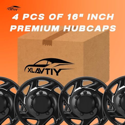 16 Inch Hubcaps Compatible with 1992-2014 Ford E150 E250 E350 Van, Gloss Black Wheel Covers for Factory 8 Lug Steel Wheels, F8UZ-1130-AA Replacement, Snap-On Hubcap Set of 4 (Black) in Saudi Arabia