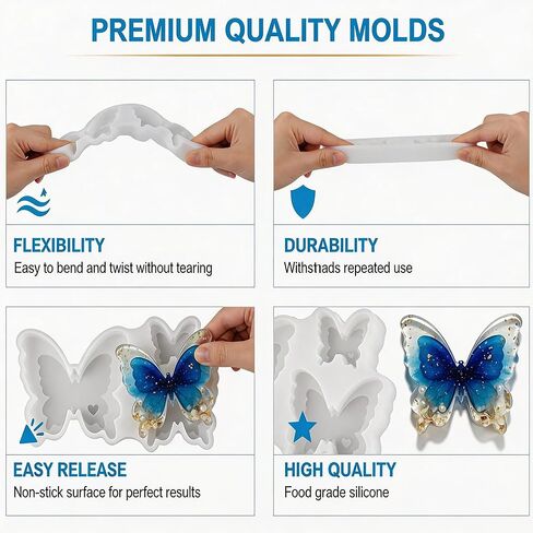1Pc Premium Butterfly Resin Molds 3D Figurines Butterfly Epoxy Silicone Molds for Flowers Preservation Bookends Insect Specimen Candle Home Decor DIY Craft Keepsakes Easy Release Gifts in Saudi Arabia