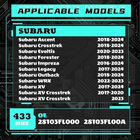 TPMS Sensor 433MHz Tire Pressure Monitoring Sensor Compatible with Subaru 2018-2024 Ascent, Crosstrek, Forester 2016-2024 Impreza 2017-2024 Legacy, Outback.OE Replacement # 28103FL000 28103FL00A(4Pcs) in Saudi Arabia