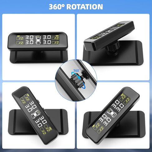 Tire Pressure Monitoring System, Tire Pressure Monitor Installed on Windowshield, Solar Powered TPMS with 4 External Sensors, Real-time Display Tire Pressure Temperature, TPMS for Car Sedan RV SUV in Kuwait