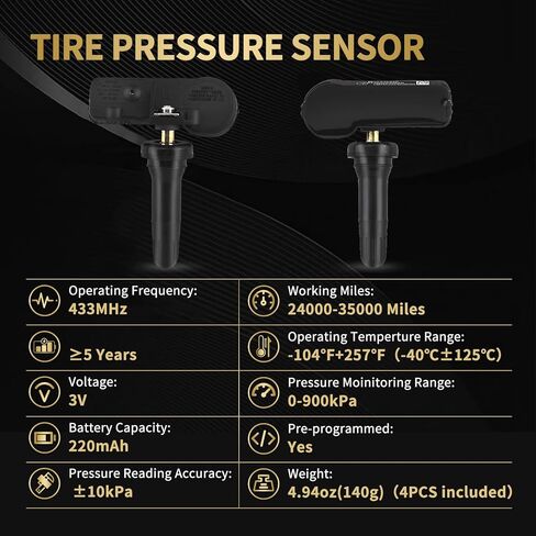 مستشعر TPMS، 4 قطع 433 ميجاهرتز بديل مستشعر مراقبة ضغط الإطارات لكرايسلر 300، لسيارة دودج تشالنجر دورانجو رحلة، لسيارة فيات 500L، لسيارة جيب جراند شيروكي، لرام 1500 56029398AB in Kuwait