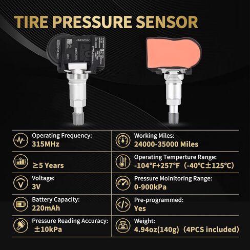 مستشعر TPMS، 4 قطع 315 ميجاهرتز بديل مستشعر مراقبة ضغط الإطارات لسيارة Hyundai Accent Sonata Genesis Coupe، لكيا فورتي سول أوبتيما، سورينتو 2010 2011 2012 2013 2014 52933-2M000 in Kuwait