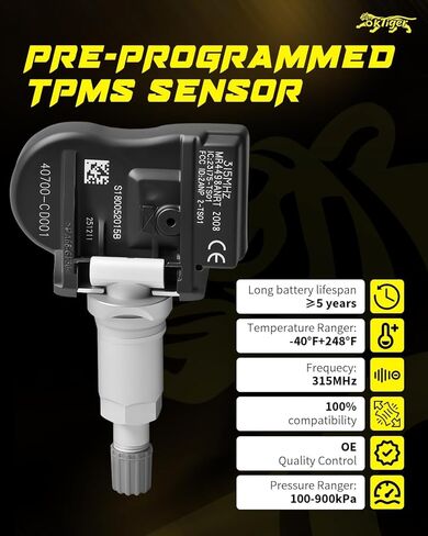 مستشعر Oktiger 315 ميجا هرتز TPMS مبرمج مسبقًا مناسب لنيسان فرونتير 2004-2015، سينترا 2007-2012، فيرسا 2007-2012، تيتان 2004-2015، Nv200 2013-2014 مورانو كويست، لإنفينيتي Fx35 M35، OE#40700-CD001 in Kuwait