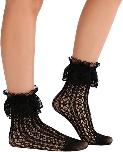 Benefeet Sox Lace Ruffle Socks for Women Girls Fancy Frilly Mesh Sheer Decorated Socks Cute Princess Bride Nylon Anklet Socks in Saudi Arabia