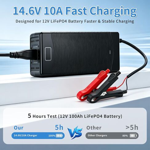 14.6V 10A LiFePO4 Battery Charger, 12V Lithium Battery Charger Smart Fast Charger with LED Indicator, Multi-Protection Lithium Ion Battery Charger for Deep Cycle, RV, Marine in Saudi Arabia