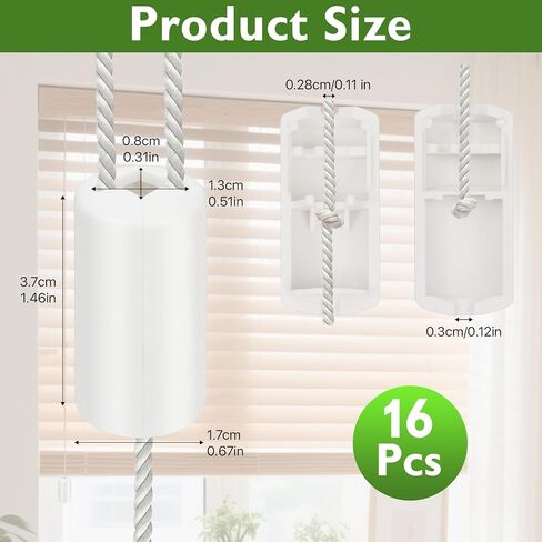 16Pcs Breakaway Cord Condensers, 1.46"x 0.67" Window Blind Pull Cord Knobs Safety with Anti Strangulation Design, White Plastic CordsTassel for Horizontal Blinds Window Blinds Curtain Use in Saudi Arabia