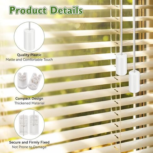 16Pcs Breakaway Cord Condensers, 1.46"x 0.67" Window Blind Pull Cord Knobs Safety with Anti Strangulation Design, White Plastic CordsTassel for Horizontal Blinds Window Blinds Curtain Use in Saudi Arabia