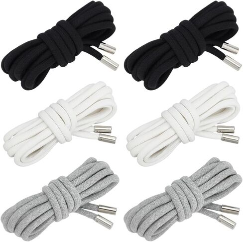 BENECREAT 6PCS Drawstring Cords Replacement, 3 Colors Round Hoodie Drawstring, Durable Cotton Drawstring for Shoes Lace Making Pants Sweatshirt Jackets Coats (52 Inch) Black & White & Gray in Kuwait