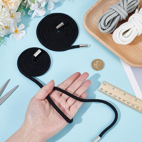 BENECREAT 6PCS Drawstring Cords Replacement, 3 Colors Round Hoodie Drawstring, Durable Cotton Drawstring for Shoes Lace Making Pants Sweatshirt Jackets Coats (52 Inch) Black & White & Gray in Kuwait
