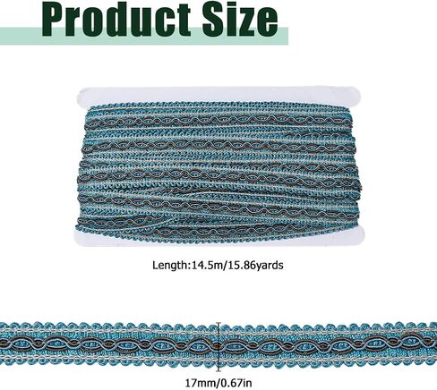 15.8 Yards Gimp Braid Trim 5/8 inch Wide Wave Pattern Polyester Ribbon Polyester Woven Fabric Decorative Trim for Curtain Costume Sewing Jewelry Crafts Embellishment (Light Blue) in Kuwait