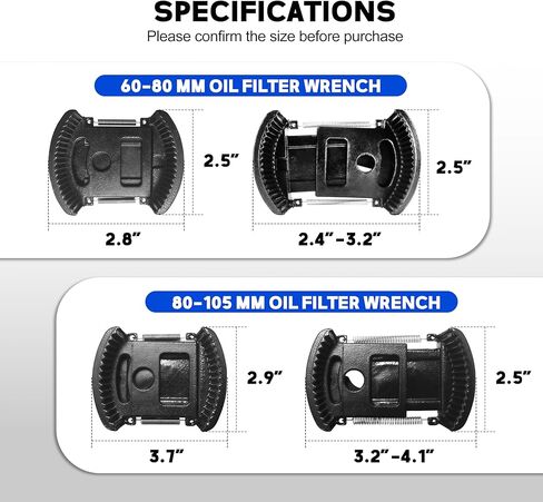 2Pcs Universal Adjustable Oil Filter Wrench, 60-80mm & 80-105mm Cap Style Oil Filter Removal Tool with Auto-Clamp Spring, 1/2" Drive in Saudi Arabia
