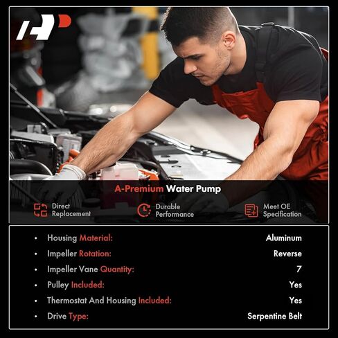 مضخة مياه A-Premium Enginee [8Cyl 4.8 5.3 6.0L DOHC] مع ترموستات متوافق مع GM Cars Chevy، GMC، Cadillac، Hummer، H2، Workhorse - Silverado، Express، Escalade، Tahoe، Sierra، Yukon، 9-7x More in Kuwait