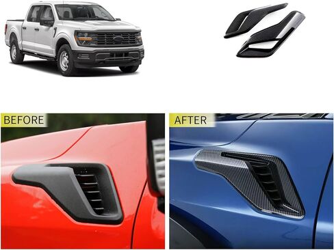 غطاء فتحة التهوية الجانبية متوافق مع Ford F150 F-150 Raptor 2026 2025 2024 2023 2022 2021 ملصق تزيين جانبي للحاجز ملحقات السيارة الخارجية ABS 2 قطعة (نمط ألياف الكربون) in Kuwait