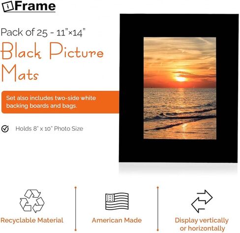 سجادات iFrame سوداء مقطوعة مسبقًا مقاس 11 × 14 بوصة مع قطع مشطوفة كريمية خفيفة + ألواح دعم + أكياس بلاستيكية شفافة شفافة لألبوم صور خالٍ من الأحماض مقاس 8 × 10 بوصة (عبوة من 25 قطعة) in Kuwait