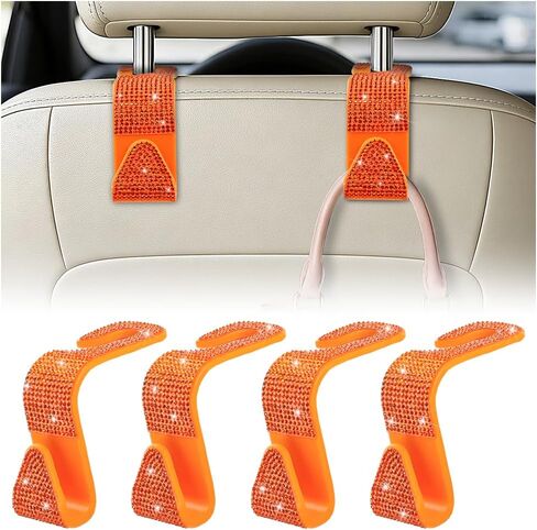HZEL Bling Car Seat Headrest Hooks, 4PCS Crystal Rhinestone Vehicle Seat Back Hanger Holder for Purses Bag Handbags, Diamond Headrest Storage Organizer, Universal Auto Accessories (Black) in Kuwait