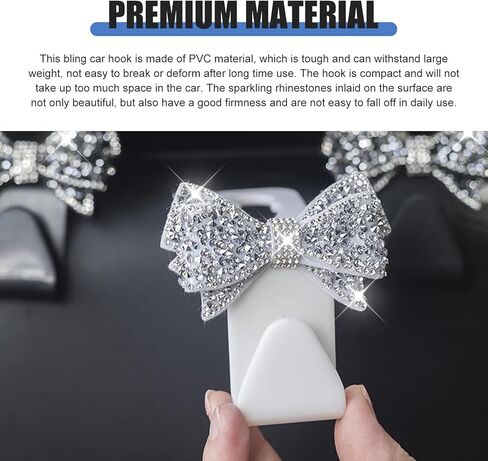 2PCS Bling Car Seat Headrest Hooks, Cute Diamond Bow Car Purse Hook, Crystal Rhinestone Vehicle Backseat Storage Hooks for Purses and Bags, Universal for SUV, Sedan, Truck (Black) in Kuwait