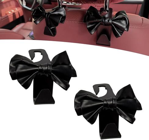 2PCS Bling Car Seat Headrest Hooks, Cute Diamond Bow Car Purse Hook, Crystal Rhinestone Vehicle Backseat Storage Hooks for Purses and Bags, Universal for SUV, Sedan, Truck (Black) in Kuwait