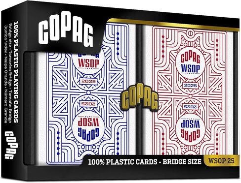 Copag WSOP 2025 Retro Design 100% Plastic Playing Cards - Narrow Size (Bridge) Jumbo Index Blue/Red Double Deck Set in Saudi Arabia