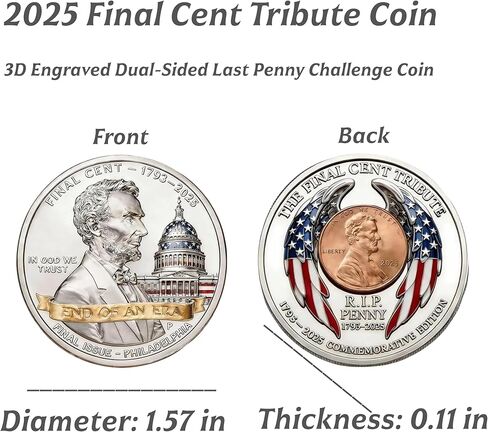2025 Final Cent Tribute Coin - Last Penny Commemorative Challenge Coin 3D Engraved Dual-Sided End of Era Collectible, Uncirculated Lincoln Memorial Keepsake for Numismatists (1793-2025) in Saudi Arabia