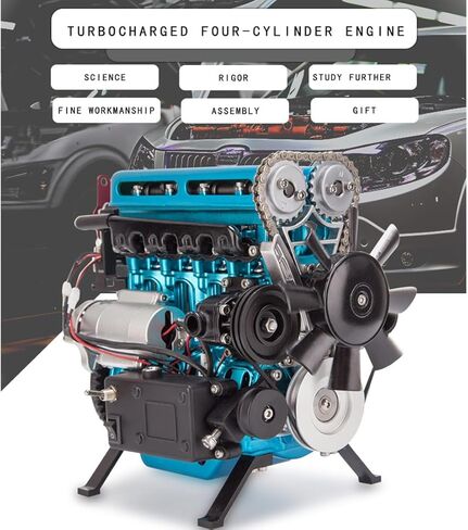 L4 Engine Model Kit That Works,3D Metal Turbocharged Inline-Four Car Engine Mechanical Engineering DIY Assembly L4 Engine Model Kit,Education Gifts for Technology Enthusiasts (364+PCS/Blue) in Kuwait