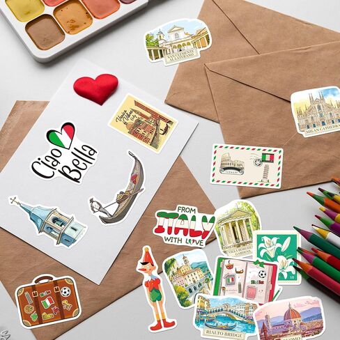 Italy Stickers 200 Pcs, Italy Travel Sticker Pack with 100 Unique Designs, Waterproof Vinyl Decals for Laptops, Water Bottles, Scrapbooks, Luggage, Italian Party Favors in Saudi Arabia