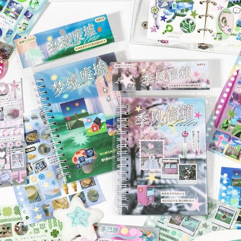 Japanese Sticker Book - 30 Sheet Sticker Book for Journaling & Scrapbooking | Glossy, Matte & Textured | No Halo Cut | Monsoon Postbox or Prayer Board Supplies-Vision Board Supplies in Saudi Arabia