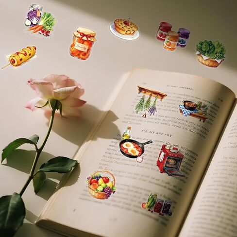 56 pcs Kitchen Food Cooking Clear PET Stickers, Vintage Bakery Bread Fruit Vegetable Transparent Die-Cut Decals, Waterproof Aesthetic Stickers for Journal Planner Scrapbook Recipe Book DIY Decor in Kuwait