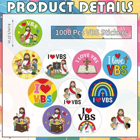 Sosation 1000 قطعة 2026 ملصقات مدرسة الكتاب المقدس للعطلات للأطفال، ملصقات I Love Vbs، آية الكتاب المقدس المسيحية، جوائز يسوع الدينية للأطفال الصغار، أنشطة الكنيسة ومدرسة الأحد، هدايا الحفلات in Kuwait