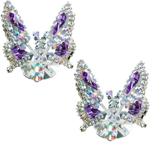 YoRise 2PCS Bling Butterfly Car Dashboard Ornaments, Kawaii Rhinestones Auto Rearview Mirror Decorations for Women, Universal Fun Car Interior Accessories for Cars Home Office Garden (Purple) in Saudi Arabia