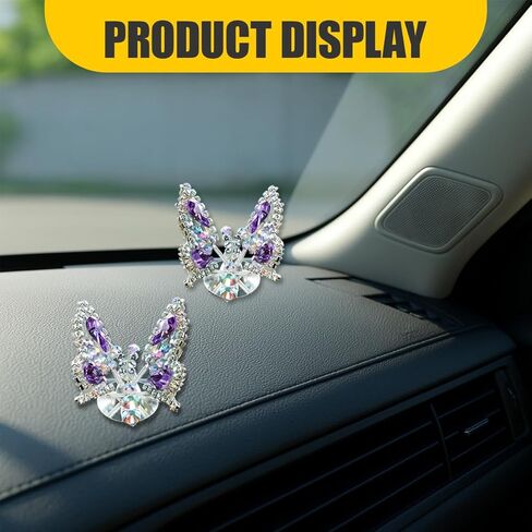 YoRise 2PCS Bling Butterfly Car Dashboard Ornaments, Kawaii Rhinestones Auto Rearview Mirror Decorations for Women, Universal Fun Car Interior Accessories for Cars Home Office Garden (Purple) in Saudi Arabia