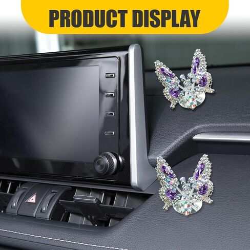 YoRise 2PCS Bling Butterfly Car Dashboard Ornaments, Kawaii Rhinestones Auto Rearview Mirror Decorations for Women, Universal Fun Car Interior Accessories for Cars Home Office Garden (Purple) in Saudi Arabia