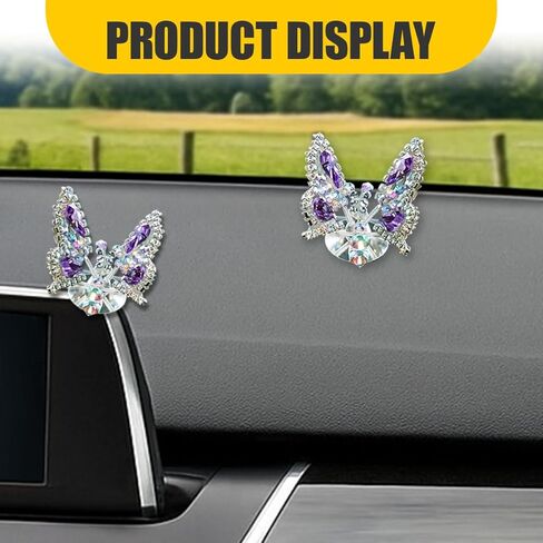 YoRise 2PCS Bling Butterfly Car Dashboard Ornaments, Kawaii Rhinestones Auto Rearview Mirror Decorations for Women, Universal Fun Car Interior Accessories for Cars Home Office Garden (Purple) in Saudi Arabia
