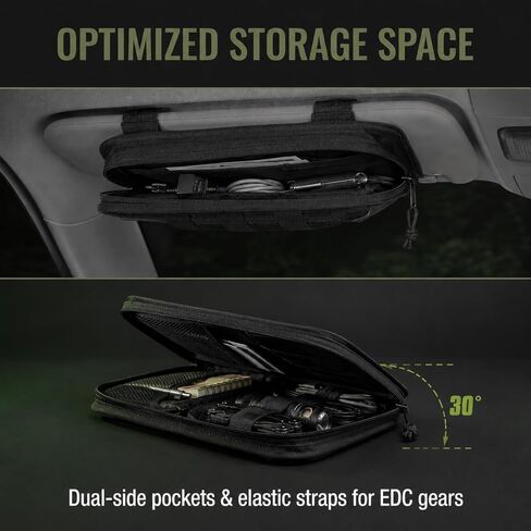 MOLLE Car Sun Visor Organizer with Semi-Rigid Panel, Zipper Storage Pouch & Glasses Holder, Adjustable Straps for Police Gear, Overland Accessories, Fits Most Cars, Trucks, SUVs, Jeeps,Pickups in Kuwait
