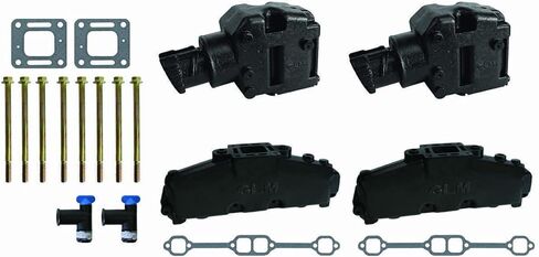 FASWORX Exhaust Manifold Set Compatible with MERCRUISER 5.0L, 5.7L, 350 Engines, 2001 and Older (No Spacer Block Between Manifold and Riser/Elbow) in Kuwait