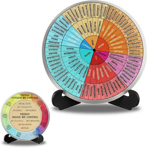 Emotion Wheel, Double-Sided Feelings Wheel with Stand for Therapy & School Counseling Office, 15.8 Inch Bamboo Wood Design (1 PCS) in Kuwait