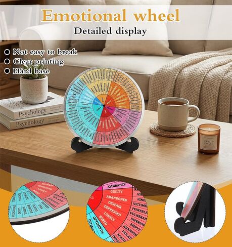 Emotion Wheel, Double-Sided Feelings Wheel with Stand for Therapy & School Counseling Office, 15.8 Inch Bamboo Wood Design (1 PCS) in Kuwait
