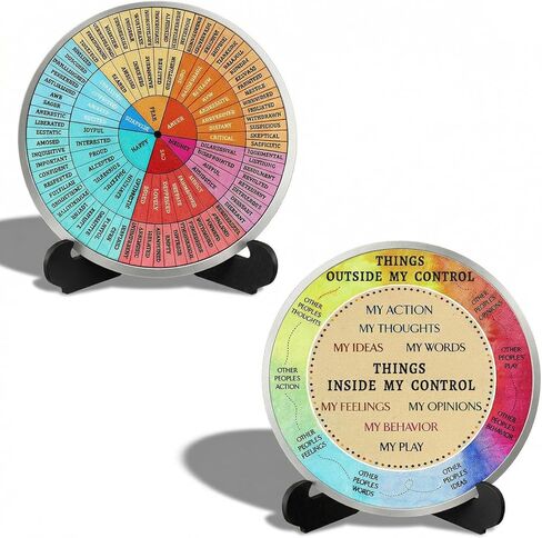 Emotion Wheel, Double-Sided Feelings Wheel with Stand for Therapy & School Counseling Office, 15.8 Inch Bamboo Wood Design (1 PCS) in Kuwait