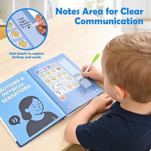 AAC Device Book for Autism and Nonverbal Kids, Talking Communication Book with Custom Recording, Volume Control & Writable Note Area, Speech Therapy Materials for Autism, ADHD, Stroke, Dementia in Saudi Arabia