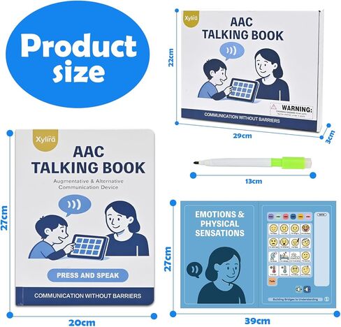 AAC Device Book for Autism and Nonverbal Kids, Talking Communication Book with Custom Recording, Volume Control & Writable Note Area, Speech Therapy Materials for Autism, ADHD, Stroke, Dementia in Saudi Arabia