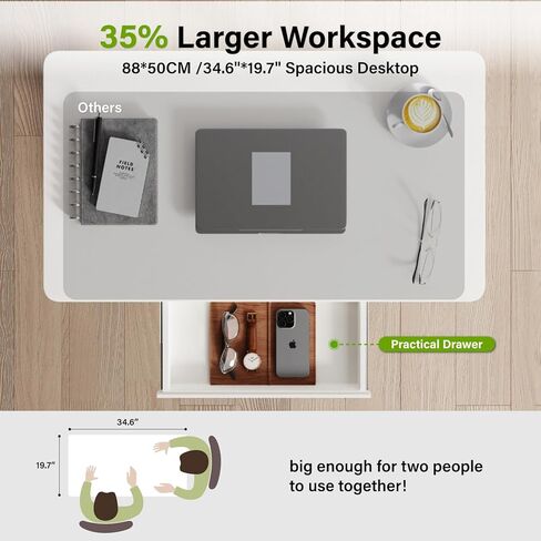 مكتب قائم لوسادة المشي مع عجلات، مكتب دوار هوائي قابل للتعديل بارتفاع لاسلكي، محطة عمل للكمبيوتر المحمول مع عجلات قفل بخطاف للدرج لجهاز المشي والمكتب المنزلي، أبيض in Kuwait