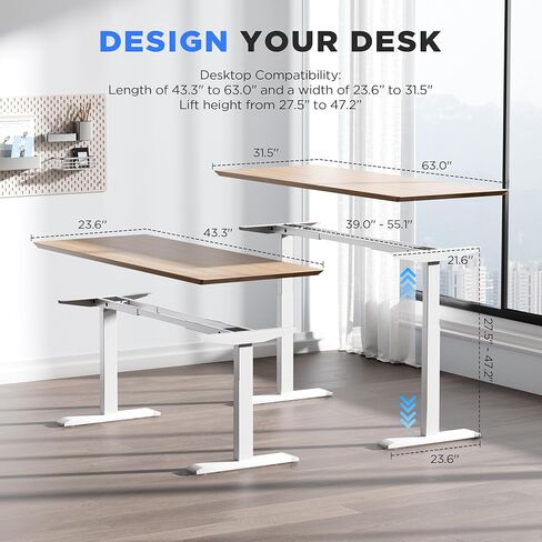 Dual Motor Electric Standing Desk Frame - 300 lbs Heavy Duty, 3 Memory Height Presets - Sit Stand Desk Frame, Computer Height Adjustable Desk Legs & Base for 43.3"-63" Desktop, White Frame Only in Kuwait