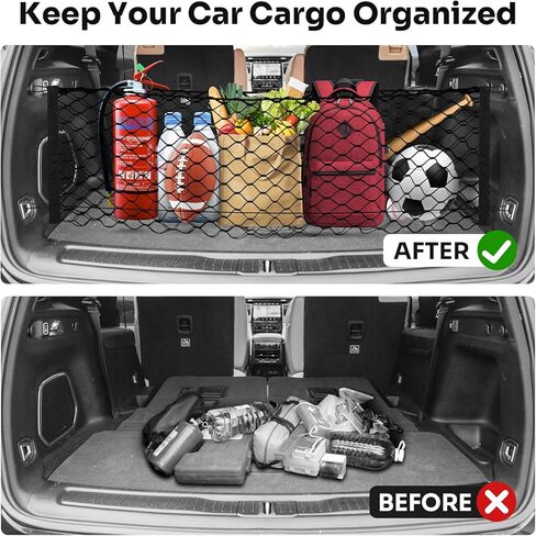 Canvcle Trunk Cargo Net لـ 2021-2026 Jeep Grand Cherokee L (7 مقاعد) إكسسوارات على شكل مغلف شبكة صندوق السيارة منظم وتخزين شبكة شحن خلفية من النايلون المرن القابل للتعديل مع خطافات in Kuwait