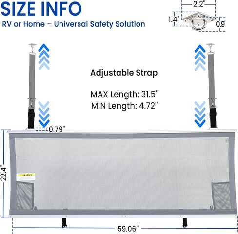 59" x 22" Aluminium Frame RV Bunk Bed Safety Net, Height Adjustable Mesh Bunk Bed Rail Guard, RV Accessories for Travel Trailers & Camper Van Must Haves in Kuwait