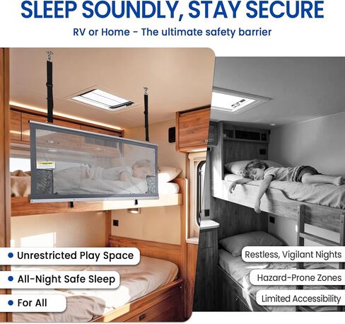 59" x 22" Aluminium Frame RV Bunk Bed Safety Net, Height Adjustable Mesh Bunk Bed Rail Guard, RV Accessories for Travel Trailers & Camper Van Must Haves in Kuwait