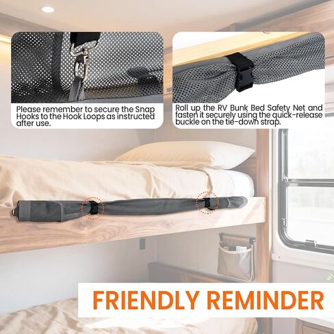 59" x 22" Aluminium Frame RV Bunk Bed Safety Net, Height Adjustable Mesh Bunk Bed Rail Guard, RV Accessories for Travel Trailers & Camper Van Must Haves in Kuwait
