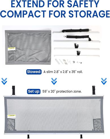 59" x 22" Aluminium Frame RV Bunk Bed Safety Net, Height Adjustable Mesh Bunk Bed Rail Guard, RV Accessories for Travel Trailers & Camper Van Must Haves in Kuwait