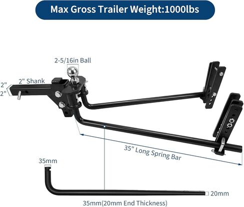 Weight Distribution Hitch – 10,000 Lbs Max Towing, 1,000 Lbs Max Tongue, Weight Distributing Hitches with Sway Control, Includes 2" Shank & 2-5/16" Ball, Load Leveling Hitch for RV Boat Trailer in Saudi Arabia